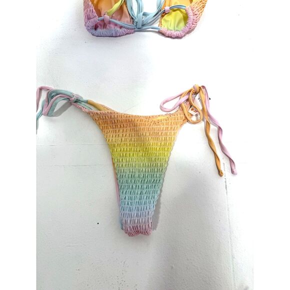 pastel rainbow rouched string bikini - Picture 6 of 8